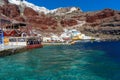 Panoramic view from Oia harbor to Oia town Royalty Free Stock Photo