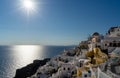 View of Oia town in Santorini with old white houses and windmill Royalty Free Stock Photo