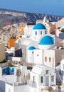 Panoramic view of Oia town at sunset, Santorini island, Cyclades, Greece Royalty Free Stock Photo