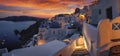 Panoramic view of Oia village during sunset, Santorini island Royalty Free Stock Photo