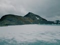 Panoramic view of the and lake located in the hiking trail in Tierra Mayor valley, Tierra del Fuego, Argentina. Royalty Free Stock Photo