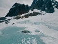 Panoramic view of the and lake located in the hiking trail in Tierra Mayor valley, Tierra del Fuego, Argentina. Royalty Free Stock Photo