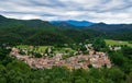 Panoramic view of an old Catalan town Sant LlorenÃÂ§ de la Muga with buildings on the hills of the Spanish Pyrenees Royalty Free Stock Photo