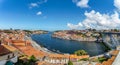 Panoramic view of the old city center of Porto Oporto, Portugal with the famous Luis I Bridge and the Douro River Royalty Free Stock Photo