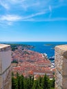 Panoramic view of old city of Hvar in Croatia during hot summer day Royalty Free Stock Photo