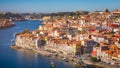 Panoramic view of Old city of Porto (Oporto) and Ribeira over Douro river, Portugal. Concept of world travel, sightseeing and Royalty Free Stock Photo