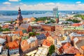 Panoramic view of the old city of Riga, Latvia from the tower Church of St. Peter. Summer sunny day Royalty Free Stock Photo