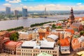 Panoramic view of the old city of Riga, Latvia from the tower Church of St. Peter. Summer sunny day Royalty Free Stock Photo