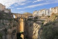 Panoramic view of the old city of Ronda, one of the famous white villages, at sunset in the province of Malaga, Andalusia, Spain Royalty Free Stock Photo