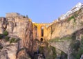 Panoramic view of the old city of Ronda, one of the famous white villages, at sunset in the province of Malaga, Andalusia, Spain Royalty Free Stock Photo