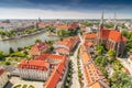 Panoramic view of the old city from St. Johns cathedral tower, Cathedral Island, Wroclaw, Poland. Royalty Free Stock Photo