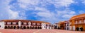 Panoramic view of old colonial buildings at the Plaza de la Aduana square in Cartagena de Indias, Colombia Royalty Free Stock Photo