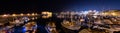 Panoramic view of old harbour of Heraklion with Venetian Koules Fortress at the night. Crete, Greece. Heraklion by night HD panora Royalty Free Stock Photo