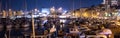 Panoramic view of old harbour of Heraklion with Venetian Koules Fortress at the night. Crete, Greece..Heraklion by night HD panora Royalty Free Stock Photo