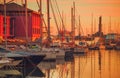 Panoramic view of old port of Genoa at sunset, Liguria, Italy Royalty Free Stock Photo