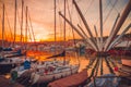 Panoramic view of old port of Genoa at sunset, Liguria, Italy Royalty Free Stock Photo