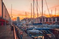 Panoramic view of old port of Genoa at sunset, Liguria, Italy Royalty Free Stock Photo