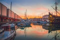 Panoramic view of old port of Genoa at sunset, Liguria, Italy Royalty Free Stock Photo