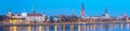 Panoramic view of old Riga-capitak of Latvia by night. Royalty Free Stock Photo