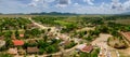 Panoramic view from The old slave tower called Manaca Iznaga near Trinidad, Cuba. Vilage, road and landscape of Cuba. Royalty Free Stock Photo
