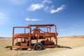 Panoramic view of an old stone and ore mill used in the diamond mining industry seen in the desert near Noordoewer, Namibia