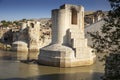 Panoramic view of the Old Tigris Bridge, Castle and minaret in the city of Hasankeyf, Turkey. Royalty Free Stock Photo