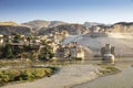 Panoramic view of the Old Tigris Bridge, Castle and minaret in the city of Hasankeyf, Turkey. Royalty Free Stock Photo