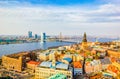 Landmark cityscape aerial view on old town with Dome cathedral and Daugava river in Riga city, Latvia Royalty Free Stock Photo