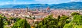 Panoramic view of the old town, Cathedral of Santa Maria del Fiore, Brunelleschi`s Dome, Giotto`s bell tower, in the historic Royalty Free Stock Photo