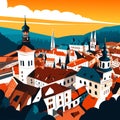 Panoramic view of the old town of Cesky Krumlov, Czech Republic AI generated