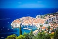 Panoramic view of Old Town medieval Ragusa and Dalmatian Coast of Adriatic Sea in Dubrovnik. Blue sea with white yachts, Royalty Free Stock Photo
