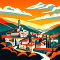 Panoramic view of the old town in Montenegro. Vector illustration Generative AI