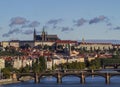 Panoramic View on Old Town , Prague Castle Saint Vitus Cathedra. The bridges over the Vltava River. Prague, Czech Republic. Royalty Free Stock Photo