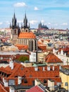 Panoramic view of the old town of Prague, Czech Republic, with red rooftops and the castle on the background Royalty Free Stock Photo