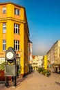 Panoramic view of old town quarter with historic Rynek Market Square, tenement houses and Kosciuszki street in Chojnice in Poland