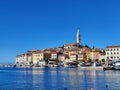 Panoramic view on old town Rovinj from harbor. Istria peninsula, Croatia. Royalty Free Stock Photo