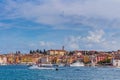 Panoramic view on old town Rovinj from harbor. Istria peninsula, Croatia Royalty Free Stock Photo