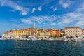 Panoramic view on old town Rovinj from harbor. Istria peninsula, Croatia Royalty Free Stock Photo