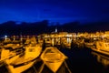 Panoramic view on old town Rovinj from harbor. Istria peninsula, Croatia Royalty Free Stock Photo