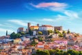 Panoramic view of the old town of Vilnius, Lithuania, Lisbon, Portugal skyline with Sao Jorge Castle, AI Generated Royalty Free Stock Photo