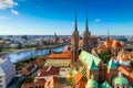 Panoramic view of the Old Town of Wroclaw and the Odra River. Wroclaw, Poland Royalty Free Stock Photo