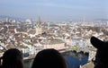 Panoramic view of the old town of ZÃÂ¼rich city from the Grossminster tower overlooking the limmat-river Royalty Free Stock Photo
