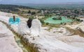 Panoramic view of artificial lake and town Pamukkale, Turkey. Royalty Free Stock Photo