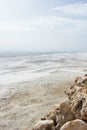 Panoramic view onto famous natural travertine pools and terraces of Pamukkale, Turkey. All natural objects included in UNESCO Royalty Free Stock Photo