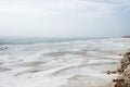 Panoramic view onto famous natural travertine pools and terraces of Pamukkale, Turkey. All natural objects included in UNESCO Royalty Free Stock Photo