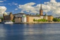 Panoramic view onto Stockholm old town Gamla Stan and Riddarholmen church in Sweden Royalty Free Stock Photo