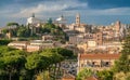 Panoramic view from the Orange Garden Giardino degli Aranci on the aventine hill in Rome, Italy.