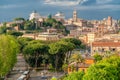 Panoramic view from the Orange Garden Giardino degli Aranci on the aventine hill in Rome, Italy. Royalty Free Stock Photo
