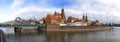 Panoramic view of Ostrow Tumski district in Wroclaw city with Collegiate Church of the Holy Cross and St Bartholomew, Cathedral of