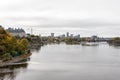 Panoramic view of Ottawa city and river in Canada from Major\'s Hill Park in autumn Royalty Free Stock Photo